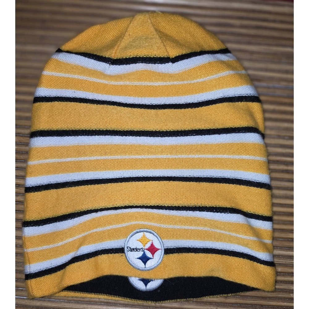 Reebok Pittsburgh Steelers NFL Reversible Long Knit Striped Beanie Hat OSFA